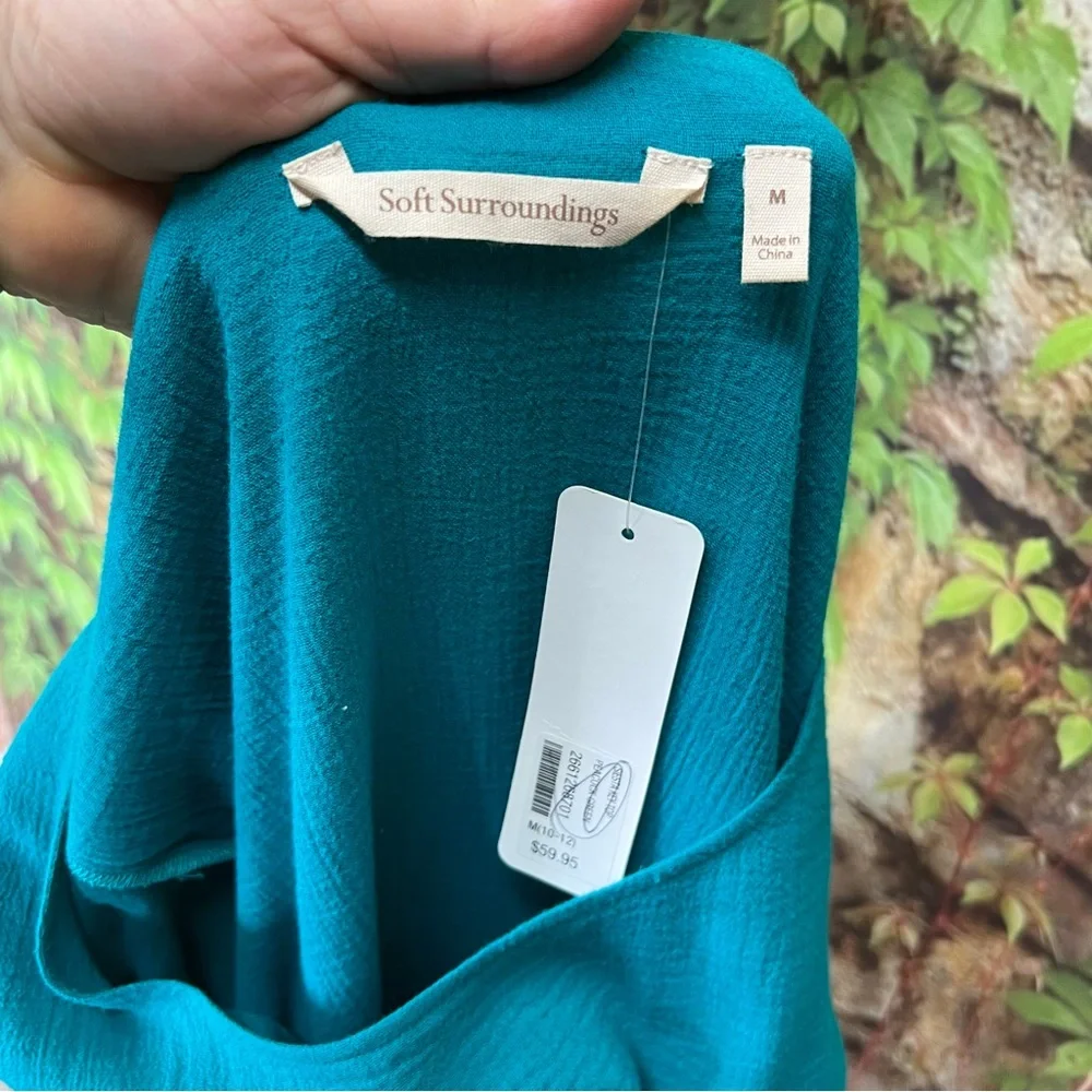 NWT SOFT SURROUNDINGS Scoop Neck 3/4 Sleeve Peacock Green Gauze Layered Blouse M - Picture 10 of 12